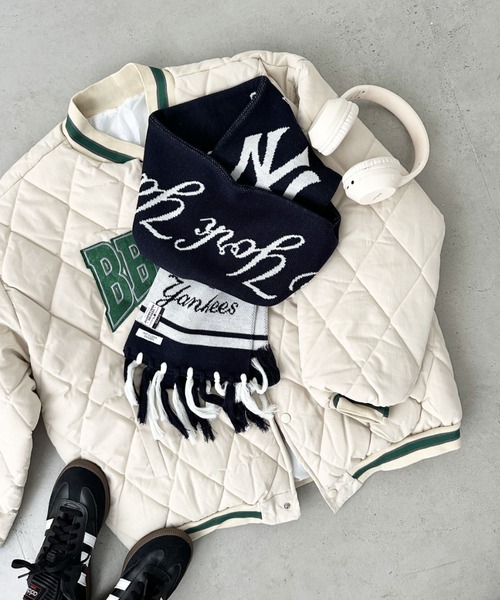 INFIELDERDESIGN×MLB ステッチロゴマフラー ブラック/グリーン セール】MLB(エムエルビー)/MLB TEAM MUFF チームロゴマフラー