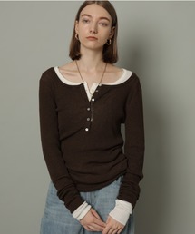 新品CADUNEカドゥネ　リネンライクティアードキャミ　茶 CADUNE（カデュネ）の「リネンライクティアードキャミ（ニット