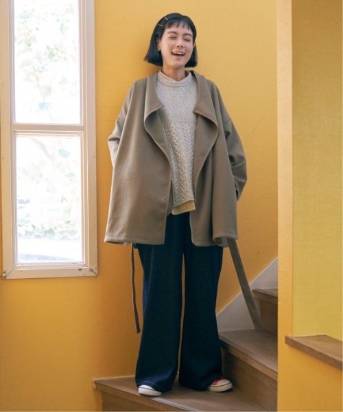 LBC（エルビーシー）の「ジャージメルトントッパーコート（ノーカラーコート・レディース・ネイビー/モカ/ベージュ・M）」の10枚目の写真