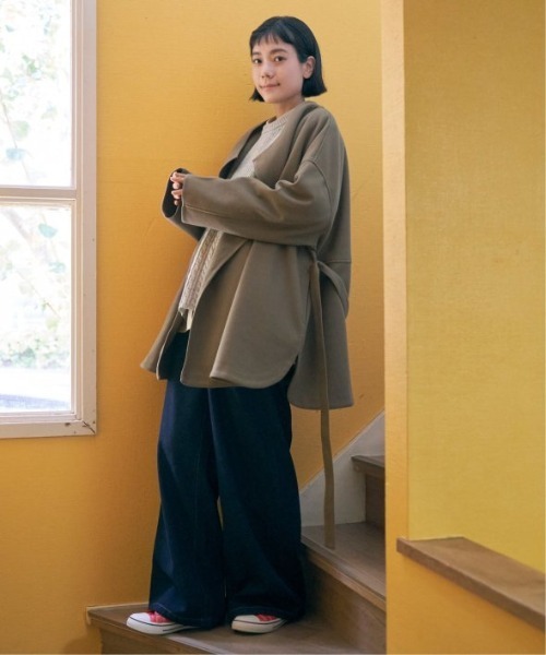 LBC（エルビーシー）の「ジャージメルトントッパーコート（ノーカラーコート・レディース・ネイビー/モカ/ベージュ・M）」の15枚目の写真