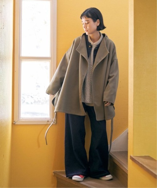 LBC（エルビーシー）の「ジャージメルトントッパーコート（ノーカラーコート・レディース・ネイビー/モカ/ベージュ・M）」の14枚目の写真