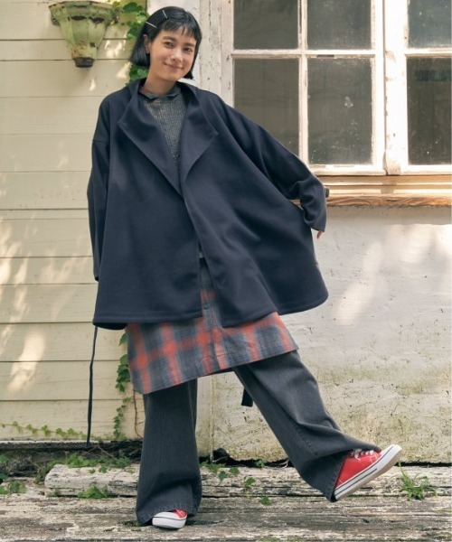 LBC（エルビーシー）の「ジャージメルトントッパーコート（ノーカラーコート・レディース・ネイビー/モカ/ベージュ・M）」の6枚目の写真