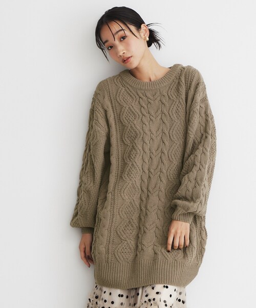 THE SHOP TK （ザ ショップ ティーケー ）の「◆マットモールケーブルチュニック【洗える】（チュニック・レディース・アイボリー/ブラウン系その他/スミクロ・12/13）」の3枚目の写真