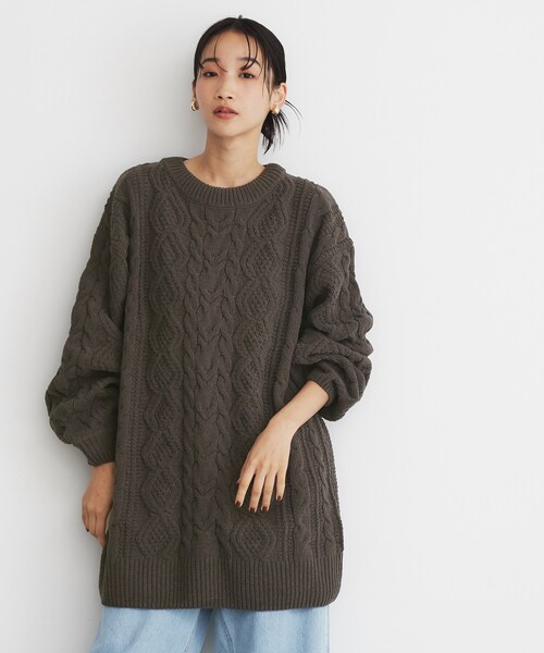 THE SHOP TK （ザ ショップ ティーケー ）の「◆マットモールケーブルチュニック【洗える】（チュニック・レディース・アイボリー/ブラウン系その他/スミクロ・12/13）」の2枚目の写真