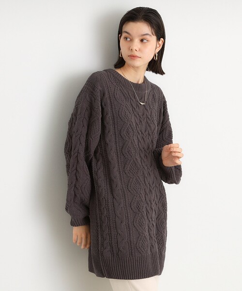 THE SHOP TK （ザ ショップ ティーケー ）の「◆マットモールケーブルチュニック【洗える】（チュニック・レディース・アイボリー/ブラウン系その他/スミクロ・12/13）」の21枚目の写真