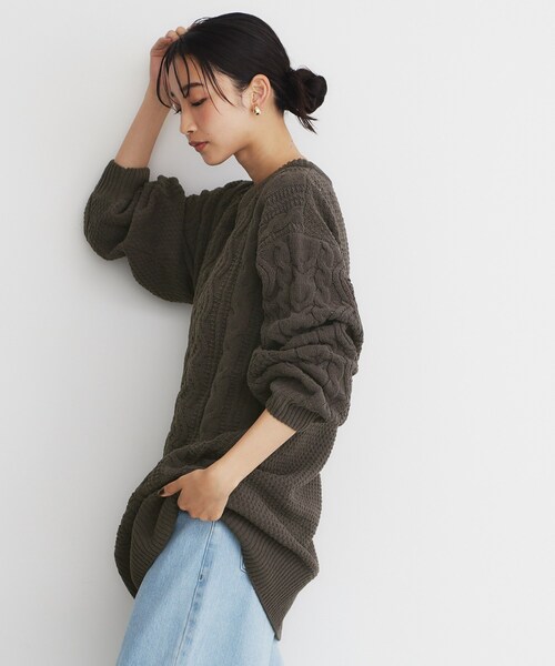 THE SHOP TK （ザ ショップ ティーケー ）の「◆マットモールケーブルチュニック【洗える】（チュニック・レディース・アイボリー/ブラウン系その他/スミクロ・12/13）」の6枚目の写真