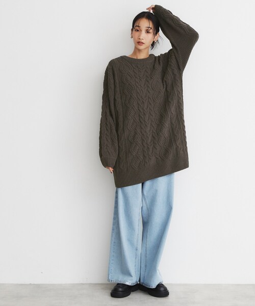 THE SHOP TK （ザ ショップ ティーケー ）の「◆マットモールケーブルチュニック【洗える】（チュニック・レディース・アイボリー/ブラウン系その他/スミクロ・12/13）」の7枚目の写真