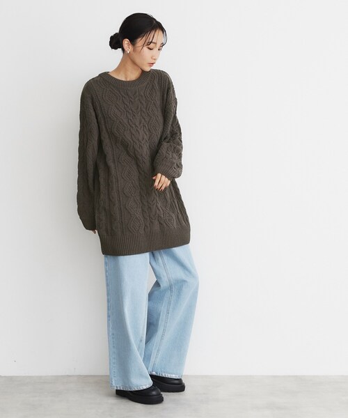 THE SHOP TK （ザ ショップ ティーケー ）の「◆マットモールケーブルチュニック【洗える】（チュニック・レディース・アイボリー/ブラウン系その他/スミクロ・12/13）」の8枚目の写真