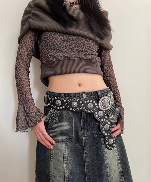 shopnikoniko（ショップニコニコ）の「ヴィンテージ風 ワイドサークルバックル ウエスタンベルト（ベルト・レディース・ブラック/ブラウン・フリー）」の8枚目の写真