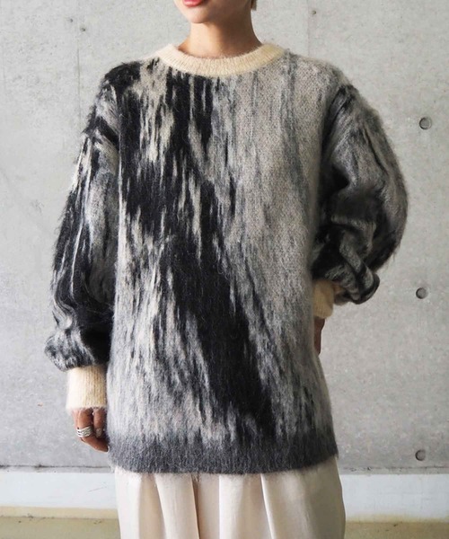 THINGS THAT MATTER（シングス ザット マター）の「DIMENSION MOHAIR KNIT  / ディメンションモヘアニット（ニット/セーター・レディース・パープル/ブラック・FREE）」の3枚目の写真
