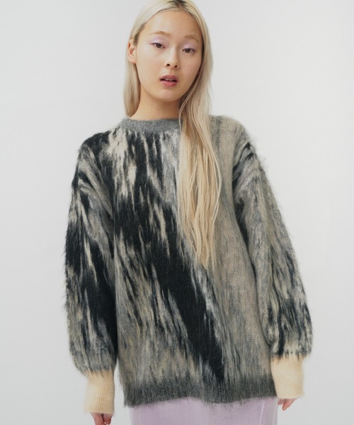 THINGS THAT MATTER（シングス ザット マター）の「DIMENSION MOHAIR KNIT  / ディメンションモヘアニット（ニット/セーター・レディース・パープル/ブラック・FREE）」の17枚目の写真