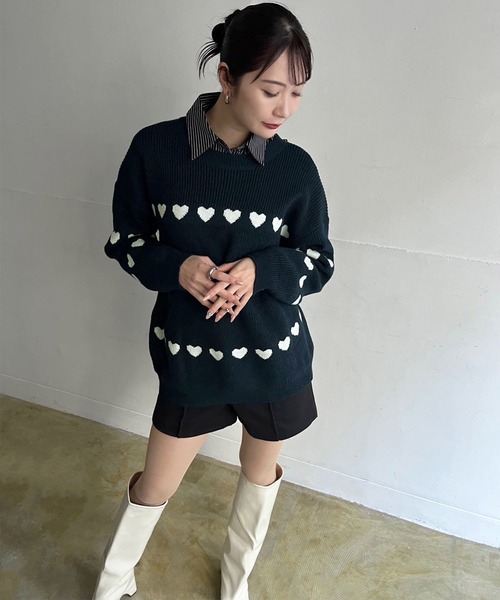 Jewelobe(ジュエローブ)の「ハートボーダールーズニットプルオーバー(ニット/セーター・レディース・オフホワイト/ブラック/ネイビー・FREE)」の13枚目の写真