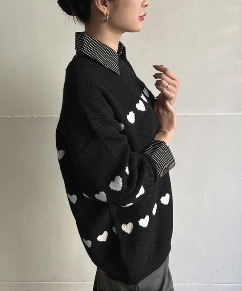 Jewelobe(ジュエローブ)の「ハートボーダールーズニットプルオーバー(ニット/セーター・レディース・オフホワイト/ブラック/ネイビー・FREE)」の15枚目の写真