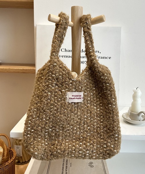 aimoha(アイモハ)の「ニットトートバッグ(ハンドバッグ・レディース・ホワイト/ブラウン/レッド/ピンク/チョコ/グレー/ブルー/ベージュ/ライトベージュ・FREE)」の5枚目の写真