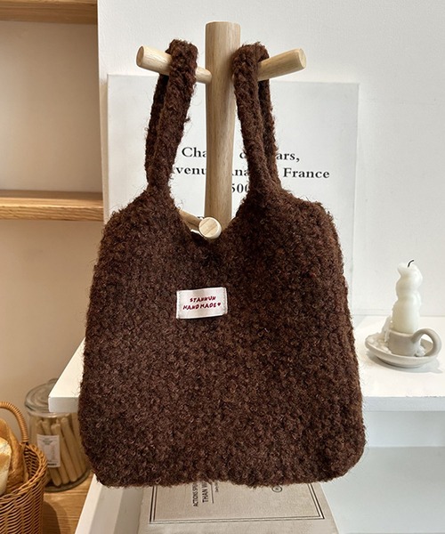 aimoha(アイモハ)の「ニットトートバッグ(ハンドバッグ・レディース・ホワイト/ブラウン/レッド/ピンク/チョコ/グレー/ブルー/ベージュ/ライトベージュ・FREE)」の3枚目の写真