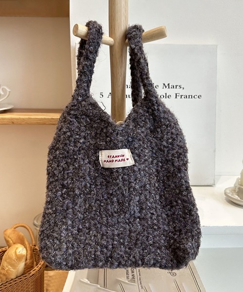 aimoha(アイモハ)の「ニットトートバッグ(ハンドバッグ・レディース・ホワイト/ブラウン/レッド/ピンク/チョコ/グレー/ブルー/ベージュ/ライトベージュ・FREE)」の2枚目の写真