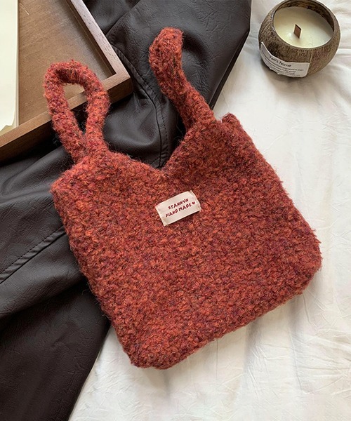 aimoha(アイモハ)の「ニットトートバッグ(ハンドバッグ・レディース・ホワイト/ブラウン/レッド/ピンク/チョコ/グレー/ブルー/ベージュ/ライトベージュ・FREE)」の9枚目の写真