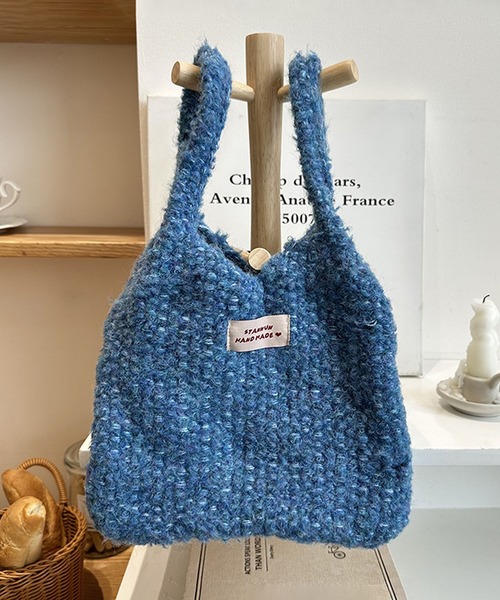 aimoha(アイモハ)の「ニットトートバッグ(ハンドバッグ・レディース・ホワイト/ブラウン/レッド/ピンク/チョコ/グレー/ブルー/ベージュ/ライトベージュ・FREE)」の7枚目の写真