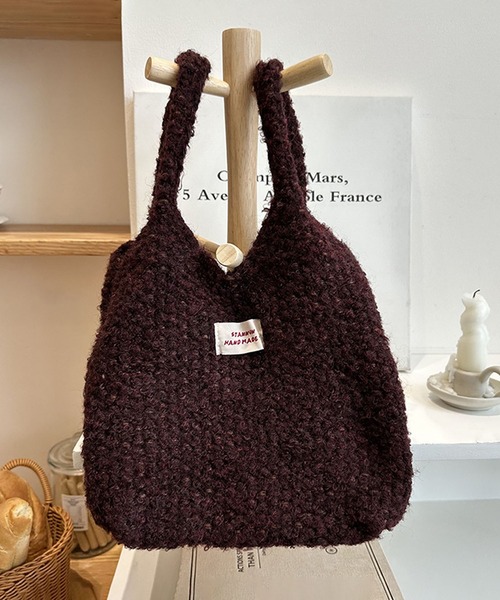 aimoha(アイモハ)の「ニットトートバッグ(ハンドバッグ・レディース・ホワイト/ブラウン/レッド/ピンク/チョコ/グレー/ブルー/ベージュ/ライトベージュ・FREE)」の14枚目の写真