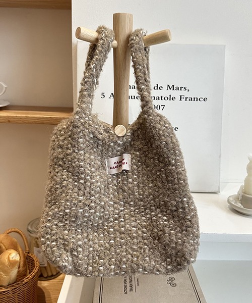 aimoha(アイモハ)の「ニットトートバッグ(ハンドバッグ・レディース・ホワイト/ブラウン/レッド/ピンク/チョコ/グレー/ブルー/ベージュ/ライトベージュ・FREE)」の16枚目の写真