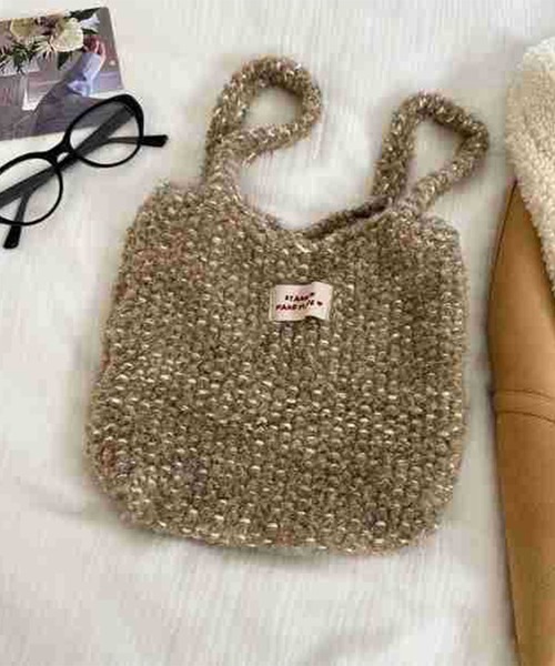 aimoha(アイモハ)の「ニットトートバッグ(ハンドバッグ・レディース・ホワイト/ブラウン/レッド/ピンク/チョコ/グレー/ブルー/ベージュ/ライトベージュ・FREE)」の18枚目の写真