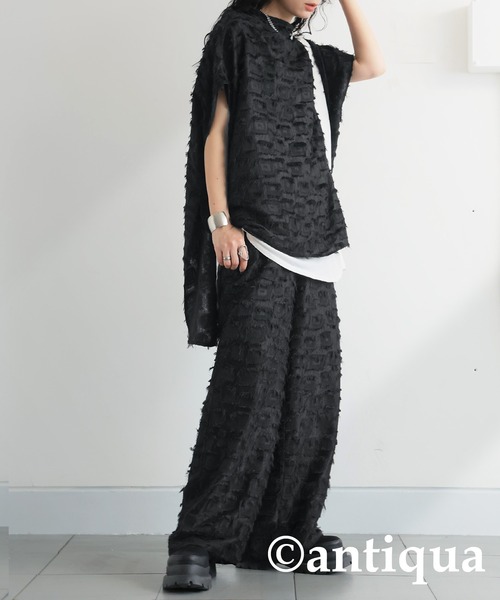 antiqua(アンティカ)の「フリンジワイドパンツ(その他パンツ・レディース・ブラック・LARGE/MEDIUM)」の2枚目の写真