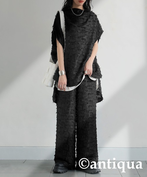 antiqua(アンティカ)の「フリンジワイドパンツ(その他パンツ・レディース・ブラック・LARGE/MEDIUM)」の3枚目の写真