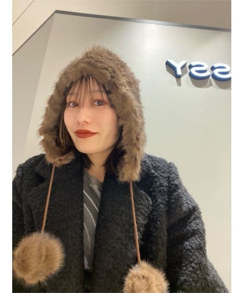 LAGUA GEM（ラグアジェム）の「POM POM ファーキャップ（ニットキャップ/ビーニー・レディース・アイボリー/ブラウン・FREE）」の8枚目の写真