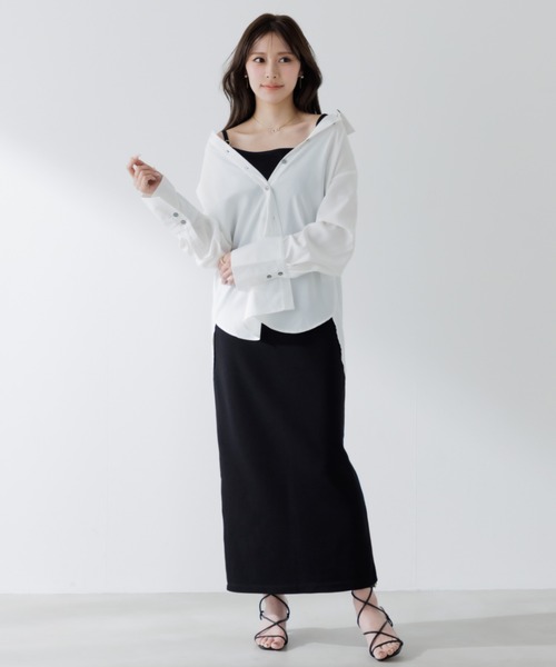 SENEE（セニー）の「rib long design shirt （リブロングデザインシャツ）（シャツ/ブラウス・レディース・ピンク/ホワイト・FREE）」の4枚目の写真