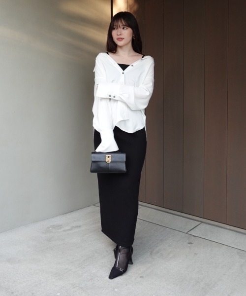 SENEE（セニー）の「rib long design shirt （リブロングデザインシャツ）（シャツ/ブラウス・レディース・ピンク/ホワイト・FREE）」の8枚目の写真