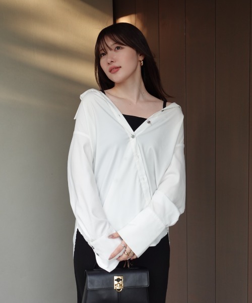 SENEE（セニー）の「rib long design shirt （リブロングデザインシャツ）（シャツ/ブラウス・レディース・ピンク/ホワイト・FREE）」の9枚目の写真