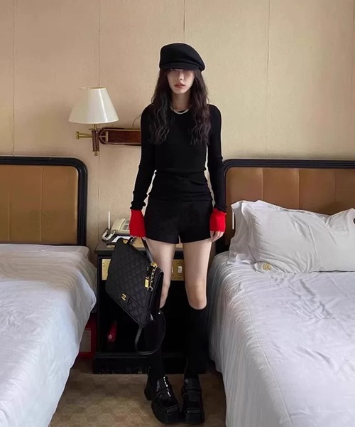 shopnikoniko(ショップニコニコ)の「配色スリーブ ボートネック リブニットトップス(ニット/セーター・レディース・ブラウン/ブラック・フリー)」の9枚目の写真
