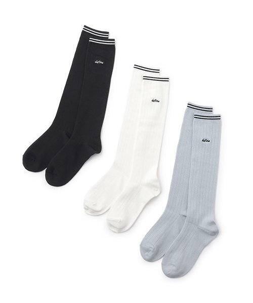 LOVETOXIC(ラブトキシック)の「太リブロゴ刺繍ハイソックス(ソックス/靴下・キッズ・オフホワイト/サックスブルー/ブラック・20-22cm/23-25cm)」の4枚目の写真