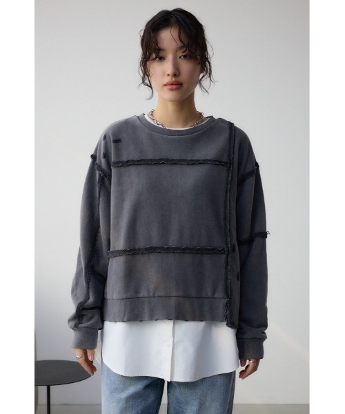 AZUL by moussy（アズールバイマウジー）の「ダメージウラケプルオーバー（スウェット・レディース・スモークグレー/杢グレー/クリアレッド・FREE）」の7枚目の写真
