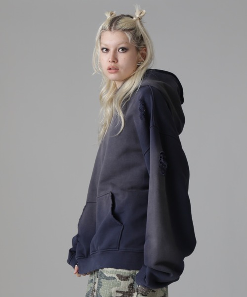 WHITELAND(ホワイトランド)の「WHITELAND/ホワイトランド/VINTAGE DAMEGE HOODIE(パーカー・レディース・ネイビー/イエロー・F)」の22枚目の写真