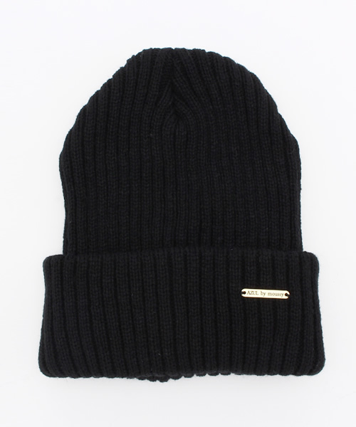 AZUL by moussy（アズールバイマウジー）の「ACロゴプレートニットワッチ（ニットキャップ/ビーニー・レディース・グリーン系その他/ブラック/オフホワイト/トップグレー・FREE）」の2枚目の写真