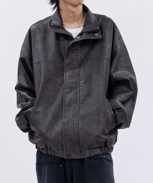 JOHN'S CLOSET(ジョンズクローゼット)の「【13】ウォッシュ加工 PUレザースタンドジャケット(テーラードジャケット・メンズ・ブラック/ブラウン/ブラック系/ブラウン系・SMALL/MEDIUM/LARGE)」の3枚目の写真