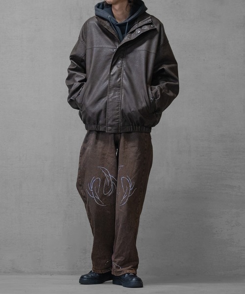 JOHN'S CLOSET(ジョンズクローゼット)の「【13】ウォッシュ加工 PUレザースタンドジャケット(テーラードジャケット・メンズ・ブラック/ブラウン/ブラック系/ブラウン系・SMALL/MEDIUM/LARGE)」の16枚目の写真