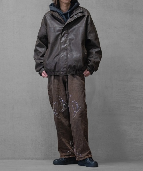 JOHN'S CLOSET(ジョンズクローゼット)の「【13】ウォッシュ加工 PUレザースタンドジャケット(テーラードジャケット・メンズ・ブラック/ブラウン/ブラック系/ブラウン系・SMALL/MEDIUM/LARGE)」の17枚目の写真