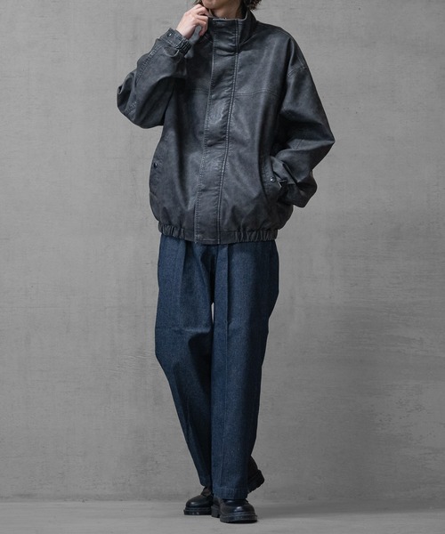 JOHN'S CLOSET(ジョンズクローゼット)の「【13】ウォッシュ加工 PUレザースタンドジャケット(テーラードジャケット・メンズ・ブラック/ブラウン/ブラック系/ブラウン系・SMALL/MEDIUM/LARGE)」の11枚目の写真