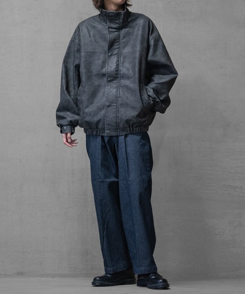 JOHN'S CLOSET(ジョンズクローゼット)の「【13】ウォッシュ加工 PUレザースタンドジャケット(テーラードジャケット・メンズ・ブラック/ブラウン/ブラック系/ブラウン系・SMALL/MEDIUM/LARGE)」の12枚目の写真