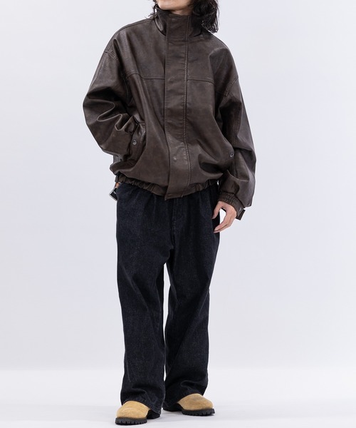 JOHN'S CLOSET(ジョンズクローゼット)の「【13】ウォッシュ加工 PUレザースタンドジャケット(テーラードジャケット・メンズ・ブラック/ブラウン/ブラック系/ブラウン系・SMALL/MEDIUM/LARGE)」の22枚目の写真