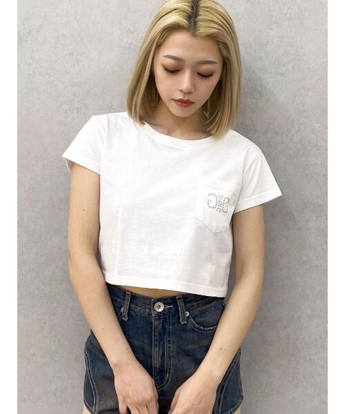 GYDA（ジェイダ）の「Symmetry GYDA STONEポケットショートTシャツ（Tシャツ/カットソー・レディース・ブラック/オフホワイト/ピンク・FREE）」の2枚目の写真