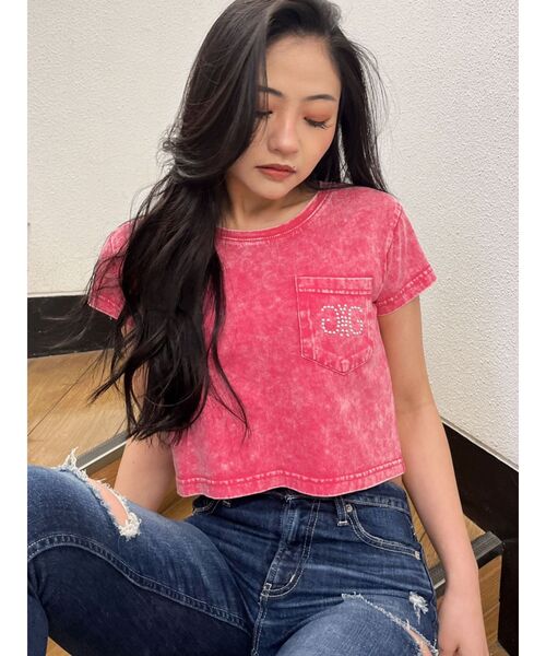 GYDA（ジェイダ）の「Symmetry GYDA STONEポケットショートTシャツ（Tシャツ/カットソー・レディース・ブラック/オフホワイト/ピンク・FREE）」の3枚目の写真