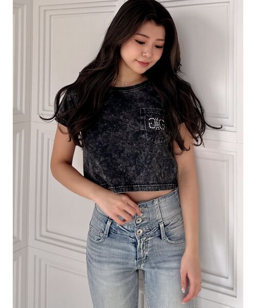 GYDA（ジェイダ）の「Symmetry GYDA STONEポケットショートTシャツ（Tシャツ/カットソー・レディース・ブラック/オフホワイト/ピンク・FREE）」の5枚目の写真