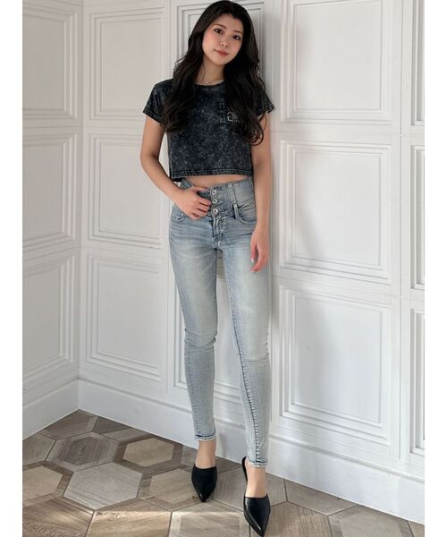 GYDA（ジェイダ）の「Symmetry GYDA STONEポケットショートTシャツ（Tシャツ/カットソー・レディース・ブラック/オフホワイト/ピンク・FREE）」の6枚目の写真