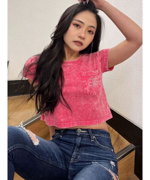 GYDA（ジェイダ）の「Symmetry GYDA STONEポケットショートTシャツ（Tシャツ/カットソー・レディース・ブラック/オフホワイト/ピンク・FREE）」の9枚目の写真