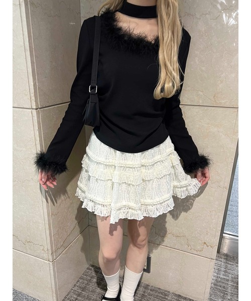 PHILLY(フィリー)の「【PHILLY】フェイクファーパイピングトップス(Tシャツ/カットソー・レディース・ブラック/ホワイト・FREE)」の12枚目の写真