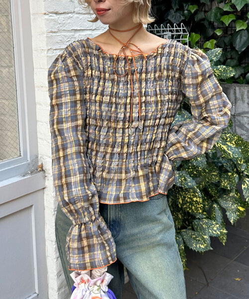 HELLO.SANFRANCISCO(ハローサンフランシスコ)の「【HELLO.SANFRANCISCO/ハローサンフランシスコ】配色メローシャーリングチェックブラウス(シャツ/ブラウス・レディース・グレー/ブラウン・ONE SIZE)」の2枚目の写真