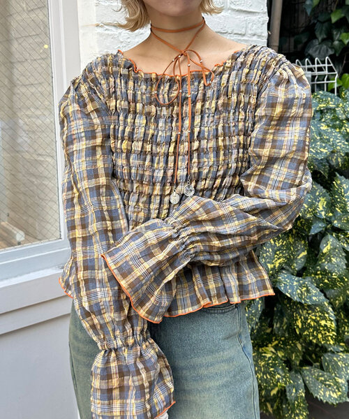 HELLO.SANFRANCISCO(ハローサンフランシスコ)の「【HELLO.SANFRANCISCO/ハローサンフランシスコ】配色メローシャーリングチェックブラウス(シャツ/ブラウス・レディース・グレー/ブラウン・ONE SIZE)」の8枚目の写真